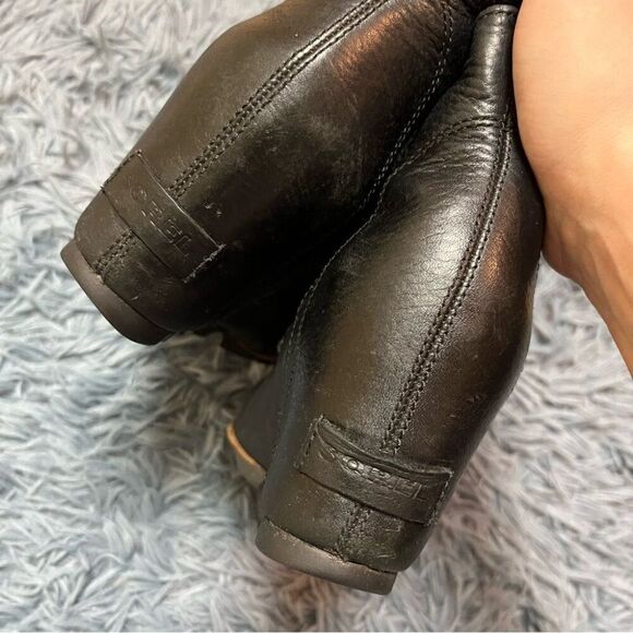 SOREL Sandy Black Leather Lace Up Wedge Boot Ankle Bootie Size 7 - Picture 3 of 5